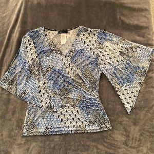 S Levine Blue /Black 3/4 Sleeve Sparkly Shirt